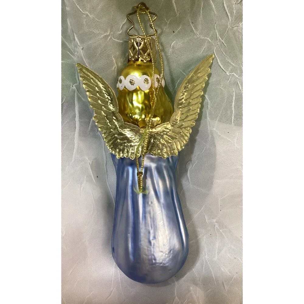 Glass Blue Angel Christmas Ornament Inge-glas German Old World Style Decoration